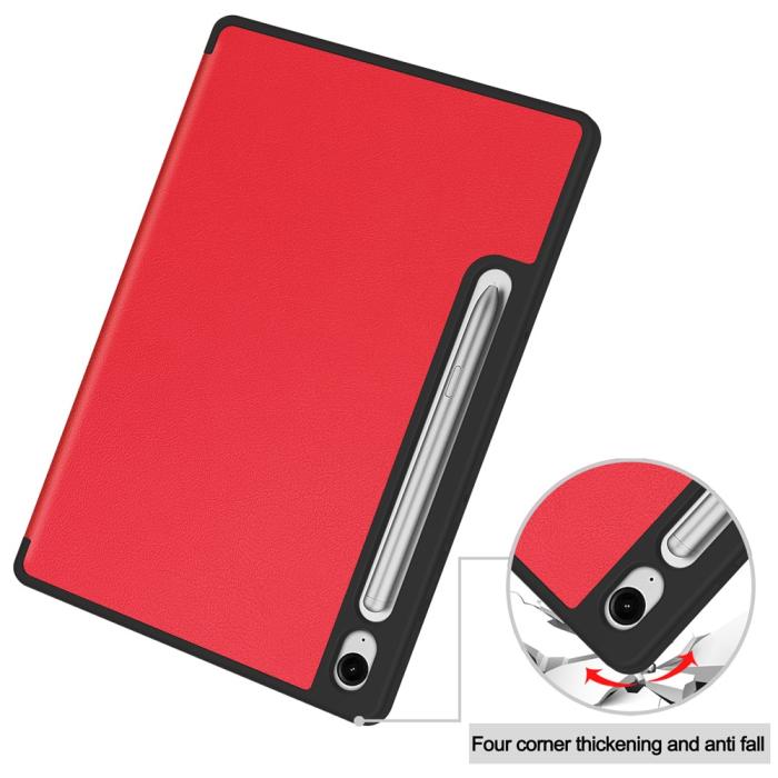 Bild 6,  Samsung Galaxy Tab S10 Lite Fodral Tri-Fold Pennhållare Röd