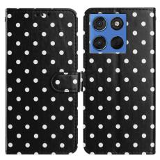  Motorola Edge 70 Fodral Polka Dot L&auml;der Svart / Vit