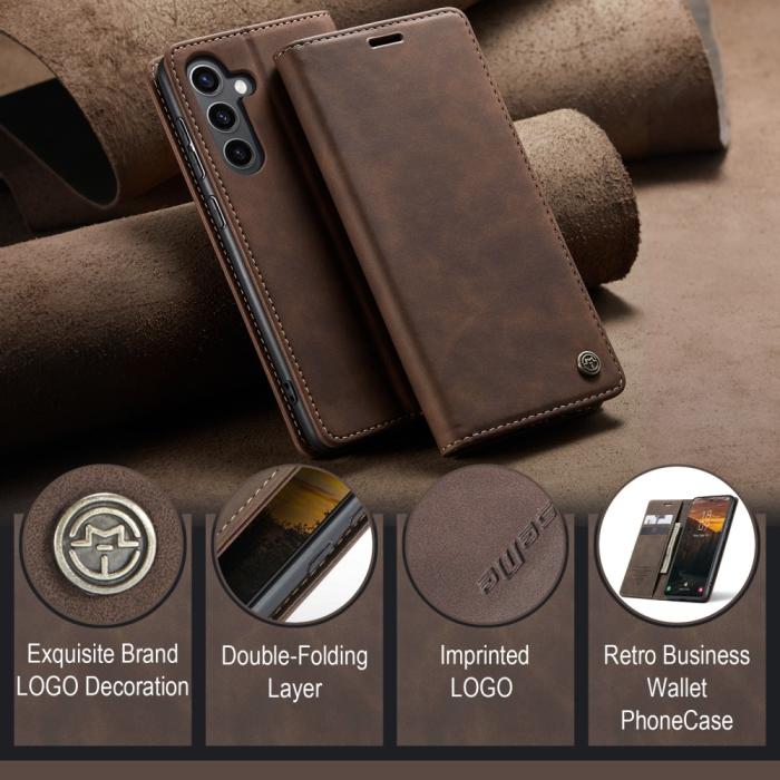 Bild 5, CASEME CASEME Samsung Galaxy S25 Plus Fodral Flip Retro Läder Mörk Brun