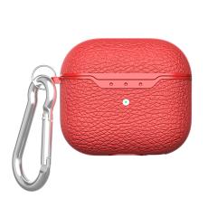  AirPods 3 Skal TPU Litchi Textur Karbinhake R&ouml;d