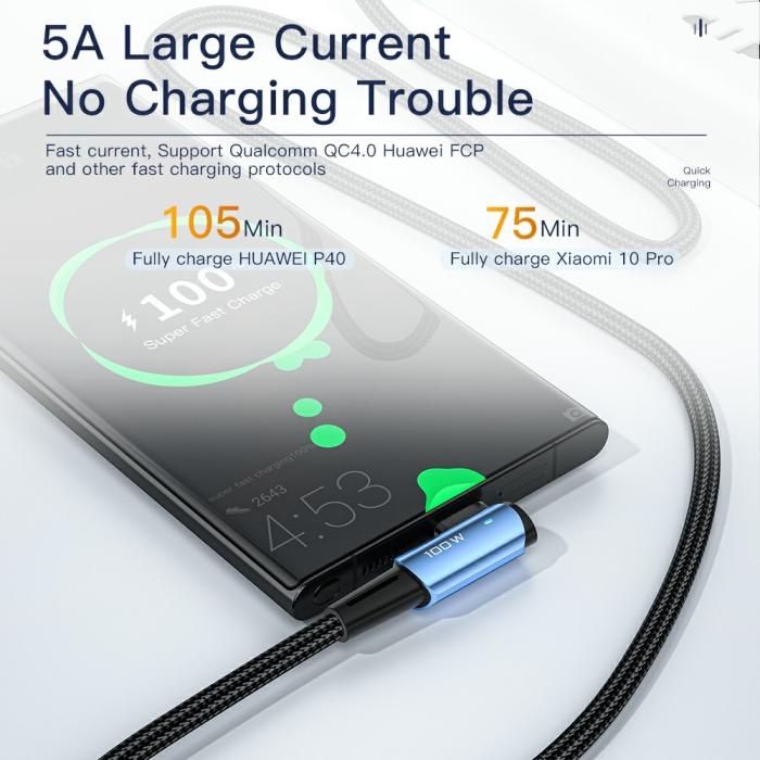 Bild 4, ESSAGER ESSAGER 1m 100W PD USB-C - USB-C Elbow Laddningskabel Svart