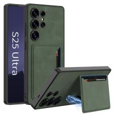 GKK GKK Galaxy S25 Ultra Skal Med Kortfack/Kickstand L&auml;der Gr&ouml;n