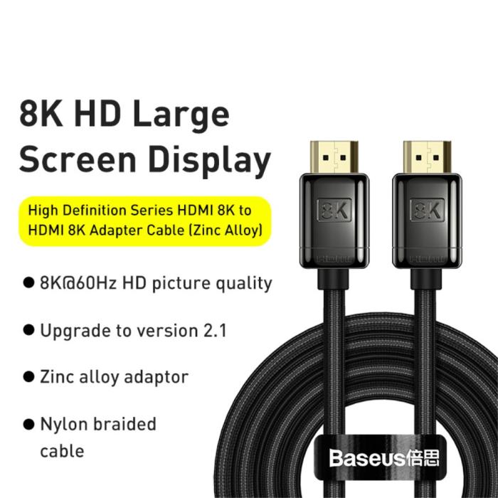 Bild 2, BASEUS Baseus 3m 8K HD 60Hz HDMI - HDMI Nylon Kabel Svart