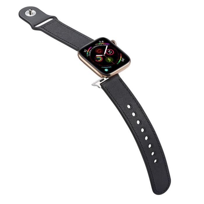 Bild 5,  Äkta Läder Armband Apple Watch 42/44/45/46/49 mm Svart