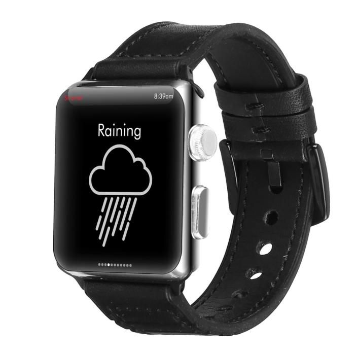 Bild 2,  Läderarmband Apple Watch 42/41/40/38 mm - Svart