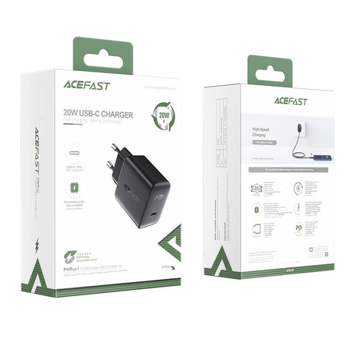 Bild 6, Acefast Acefast 20W PD USB-C Snabbladdare Väggladdare Svart