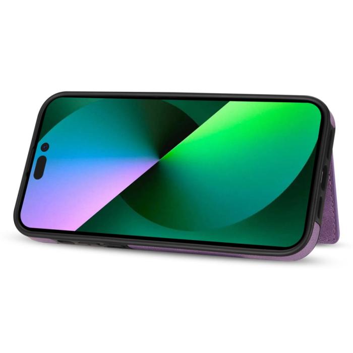 Bild 4,  iPhone 15 Skal Läder Med Plånboksfunktion Lila