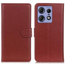  Motorola Edge 50 Pro 5G Fodral Litchi L&auml;der Brun