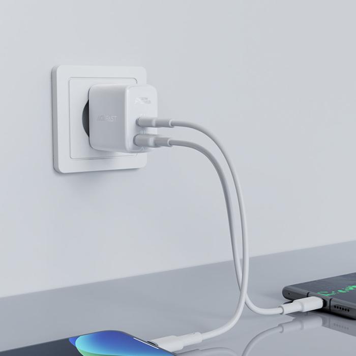 Bild 2, Acefast Acefast 32W PD PPS QC USB-C / USB-A Väggladdare Vit