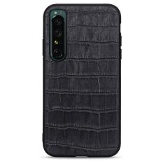  Sony Xperia 1 IV Skal &Auml;kta L&auml;der Krokodil Textur Svart