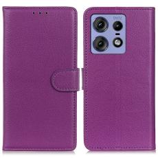 Motorola Edge 50 Pro 5G Fodral Litchi L&auml;der Lila