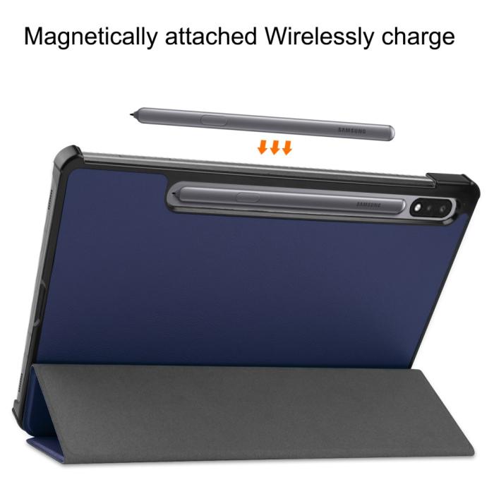 Bild 4,  Samsung Galaxy Tab S9 Fodral Tri-Fold Läder Blå