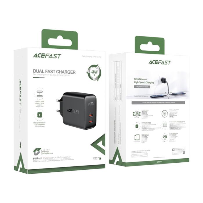 Bild 5, Acefast Acefast 40W PD QC PPS 2x USB-C Väggladdare Svart