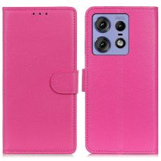  Motorola Edge 50 Pro 5G Fodral Litchi L&auml;der Rosa