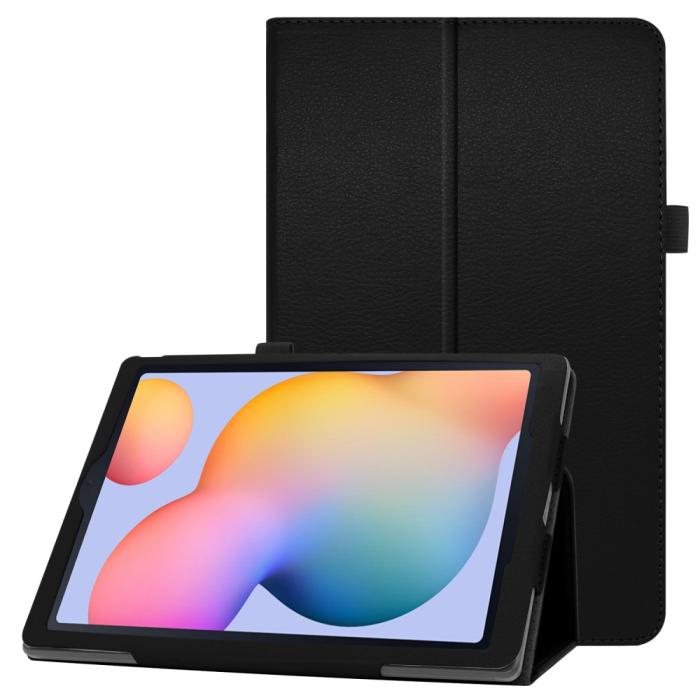 Bild 2,  Samsung Galaxy Tab S6 Lite - Litchi Läder Fodral - Svart
