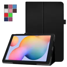  Samsung Galaxy Tab S6 Lite - Litchi L&auml;der Fodral - Svart