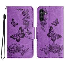  Samsung Galaxy A27 5G Fodral L&auml;der Fj&auml;rilar Lila