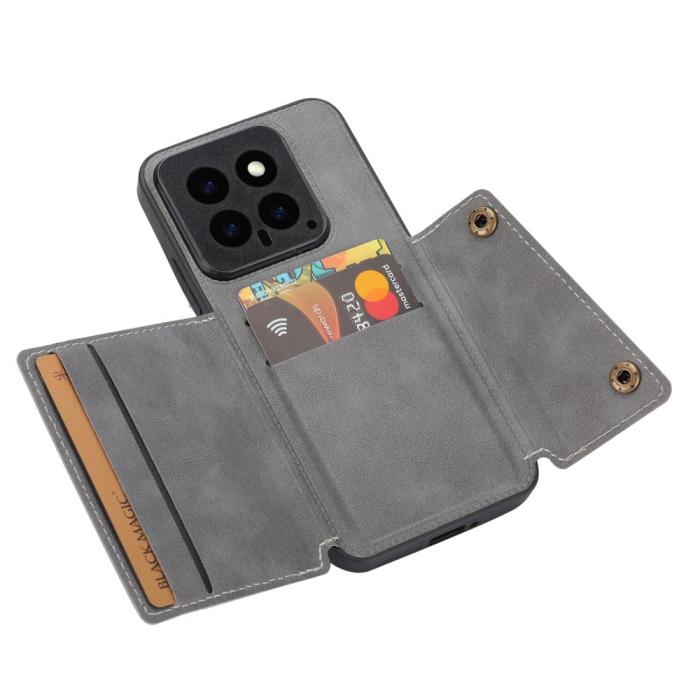 Bild 2,  Xiaomi 14 Skal Läder Med Kortfack Och Magnet Grå