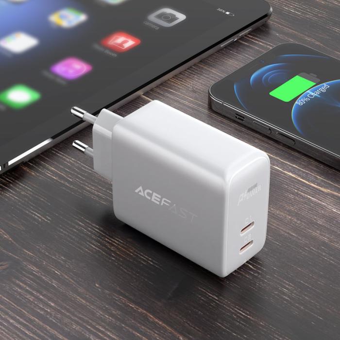 Bild 2, Acefast Acefast 40W PD PPS QC 2x USB-C Väggladdare Vit