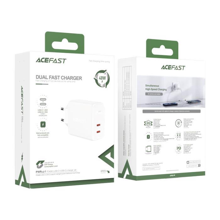 Bild 3, Acefast Acefast 40W PD PPS QC 2x USB-C Väggladdare Vit