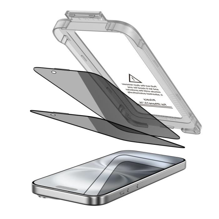 Bild 2, Tech-Protect Tech-Protect iPhone 16 / 15 2-PACK Skärmskydd Quick Set Spy+ Privacy