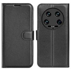  Xiaomi 14 Ultra Fodral Litchi L&auml;der Svart