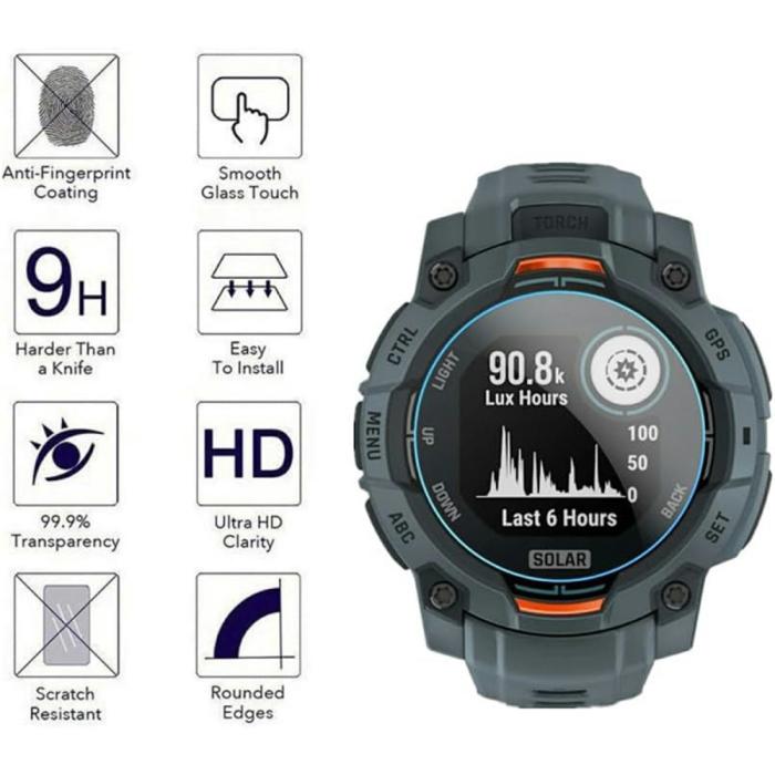 Bild 2,  Garmin Instinct 3 50 mm 3-PACK Skärmskydd Härdat Glas