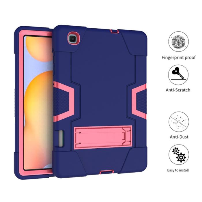 Bild 3,  Samsung Galaxy Tab S6 Lite - Shockproof Hybrid Skal Med Kickstand - Blå/Rosa