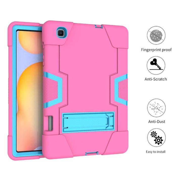 Bild 3,  Samsung Galaxy Tab S6 Lite - Shockproof Hybrid Skal Med Kickstand - Rosa/Blå