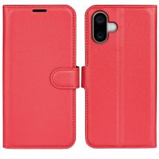  iPhone 16 Plus Fodral Litchi L&auml;der R&ouml;d