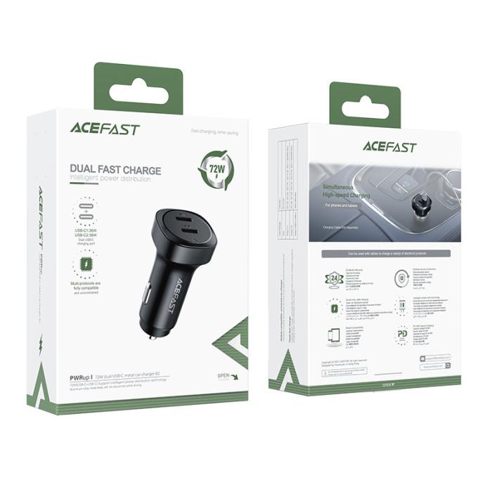 Bild 6, Acefast Acefast 72W PD PPS QC Billaddare 2x USB-C Svart
