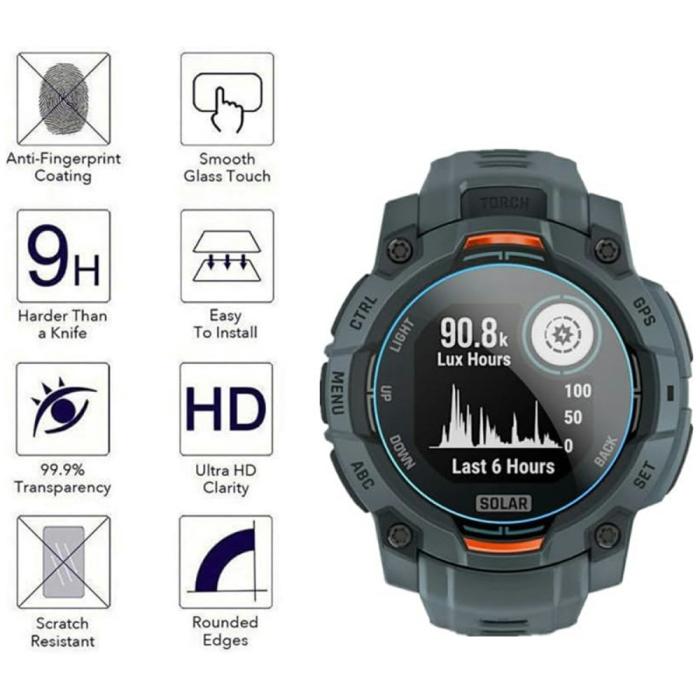 Bild 2,  Garmin Instinct 3 45 mm 3-PACK Skärmskydd Härdat Glas