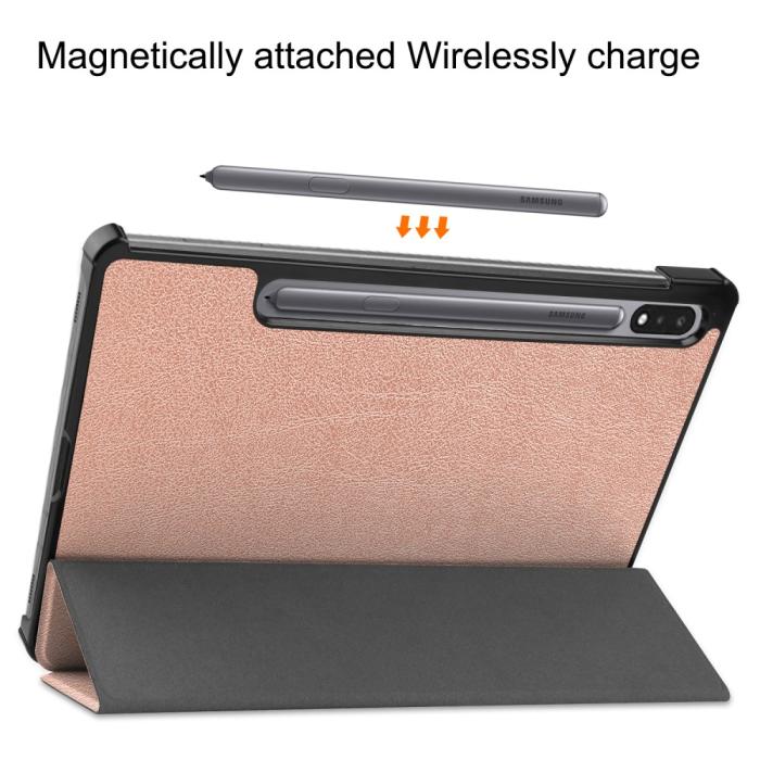 Bild 4,  Samsung Galaxy Tab S9 Fodral Tri-Fold Läder Roséguld