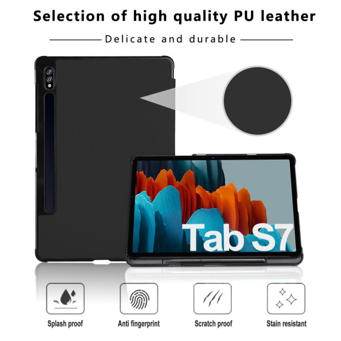 Bild 4,  Samsung Tab S7 / Tab S8 - Tri-Fold Fodral Med Pennhållare - Svart