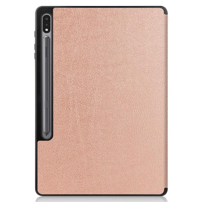 Bild 2,  Samsung Galaxy Tab S7 Plus / Tab S8 Plus Tri-Fold Fodral Pennhållare Roséguld