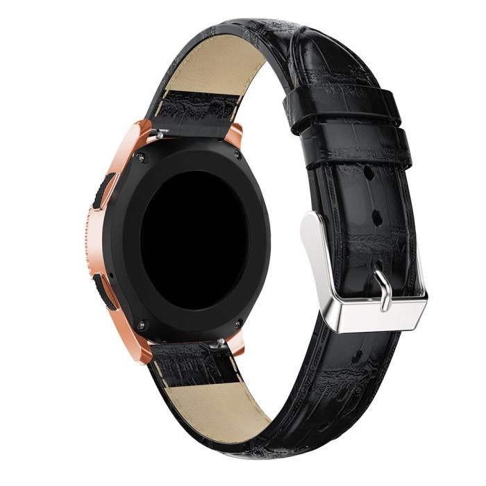 Bild 4,  Äkta Läder Armband Krokodil Textur (20mm) - Svart