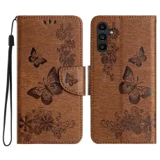  Samsung Galaxy A27 5G Fodral L&auml;der Fj&auml;rilar Brun