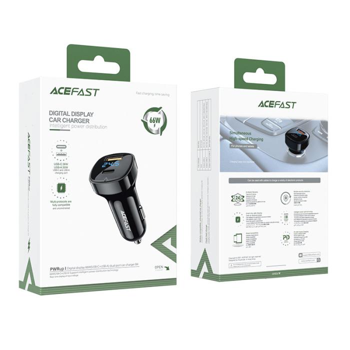 Bild 6, Acefast Acefast 66W PD PPS QC Billaddare USB-C / USB-A Svart