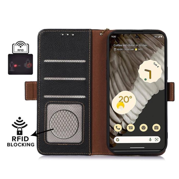 Bild 2,  Google Pixel 7A Fodral RFID Äkta Läder Svart