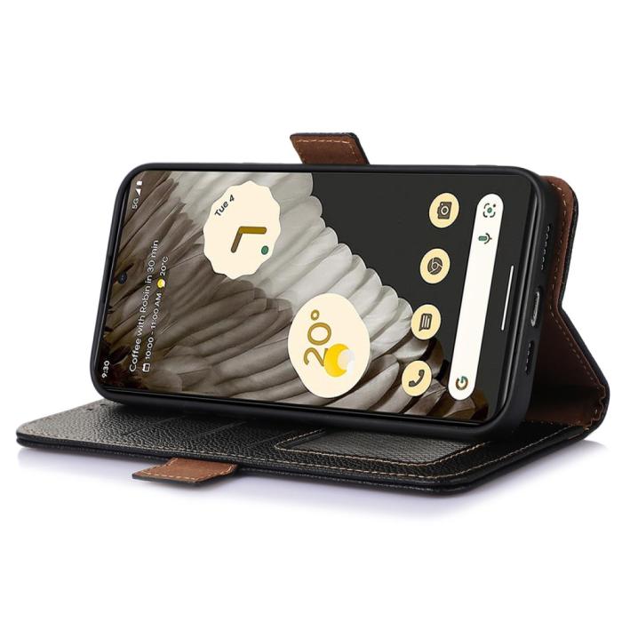 Bild 3,  Google Pixel 7A Fodral RFID Äkta Läder Svart