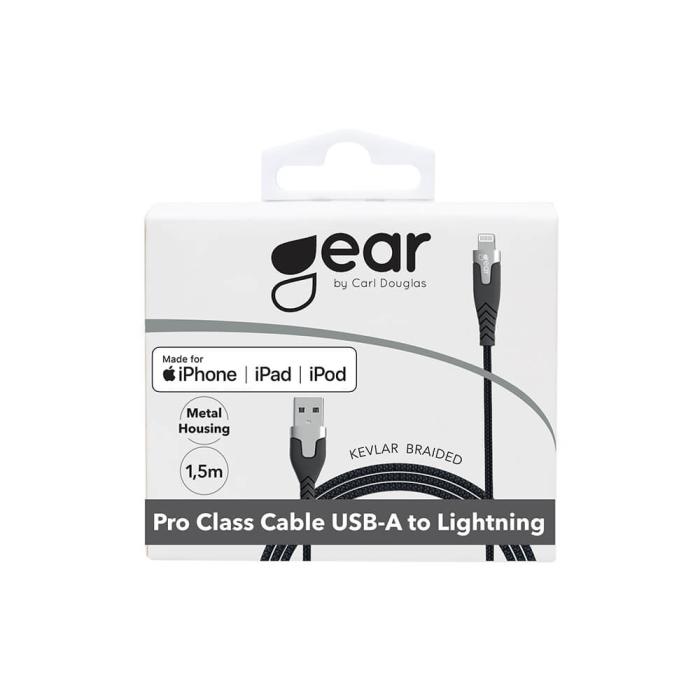 Bild 2, Gear GEAR Laddkabel PRO MFi USB-A - Lightning 1.5m Kevlarkabel Svart