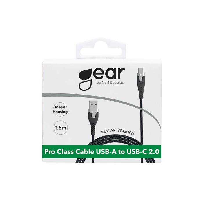 Bild 2, Gear GEAR Laddkabel PRO USB-A - USB-C 1.5m Kevlarkabel Svart