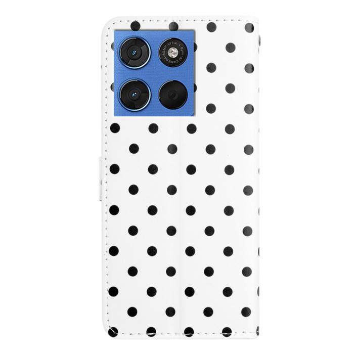 Bild 2,  Motorola Edge 70 Fodral Polka Dot Läder Vit / Svart