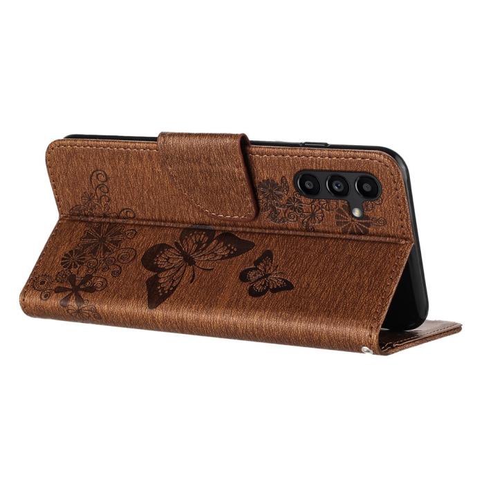 Bild 2,  Samsung Galaxy A27 5G Fodral Läder Fjärilar Brun