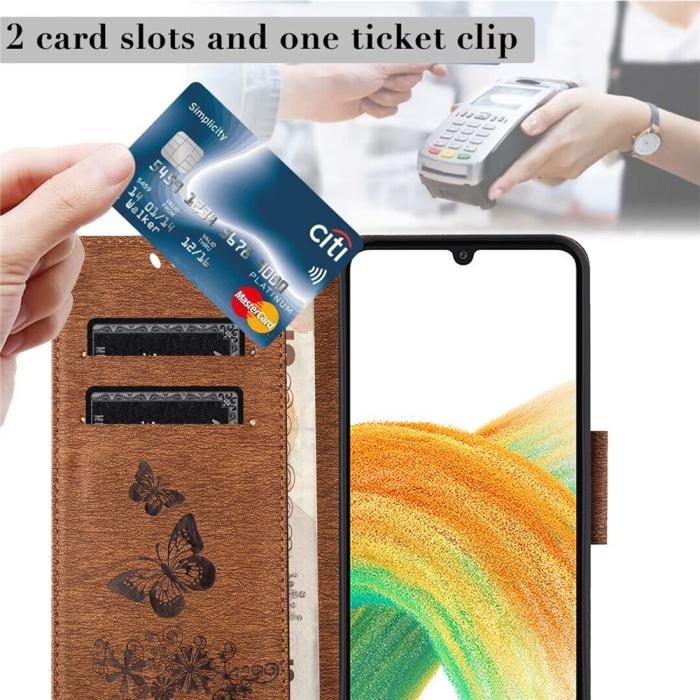 Bild 4,  Samsung Galaxy A27 5G Fodral Läder Fjärilar Brun