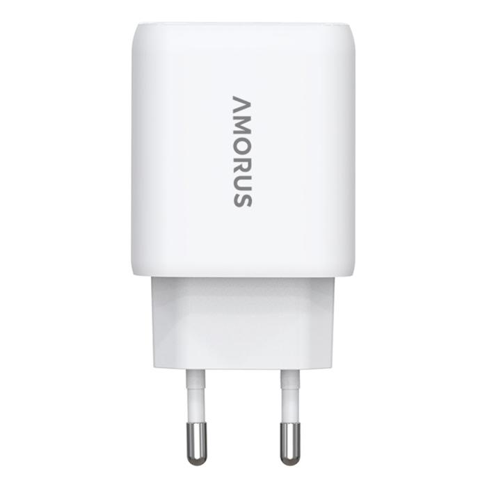 Bild 2, AMORUS Amorus 30W GaN PD QC USB-C / USB-A Väggladdare Vit