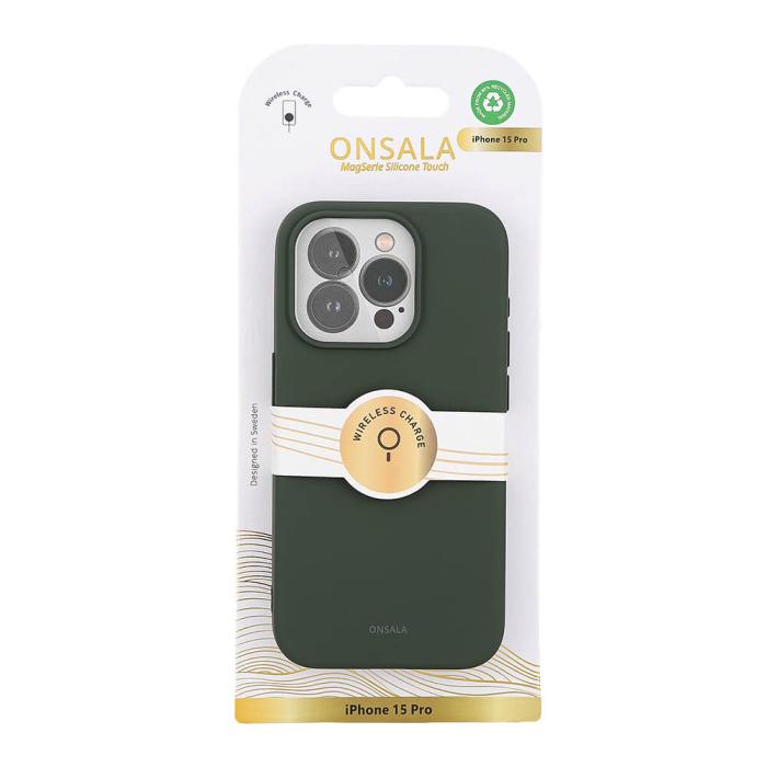 Bild 2, Onsala ONSALA iPhone 15 Pro MagSafe Skal Med Silikonyta Olivgrön