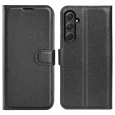  Samsung Galaxy A55 5G Fodral Litchi L&auml;der Svart