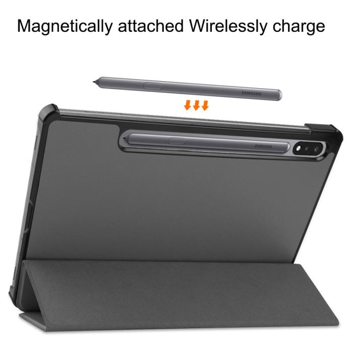 Bild 4,  Samsung Galaxy Tab S9 Fodral Tri-Fold Läder Grå