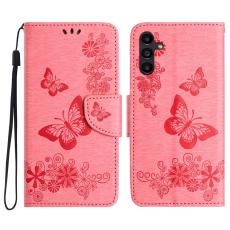  Samsung Galaxy A27 5G Fodral L&auml;der Fj&auml;rilar Rosa